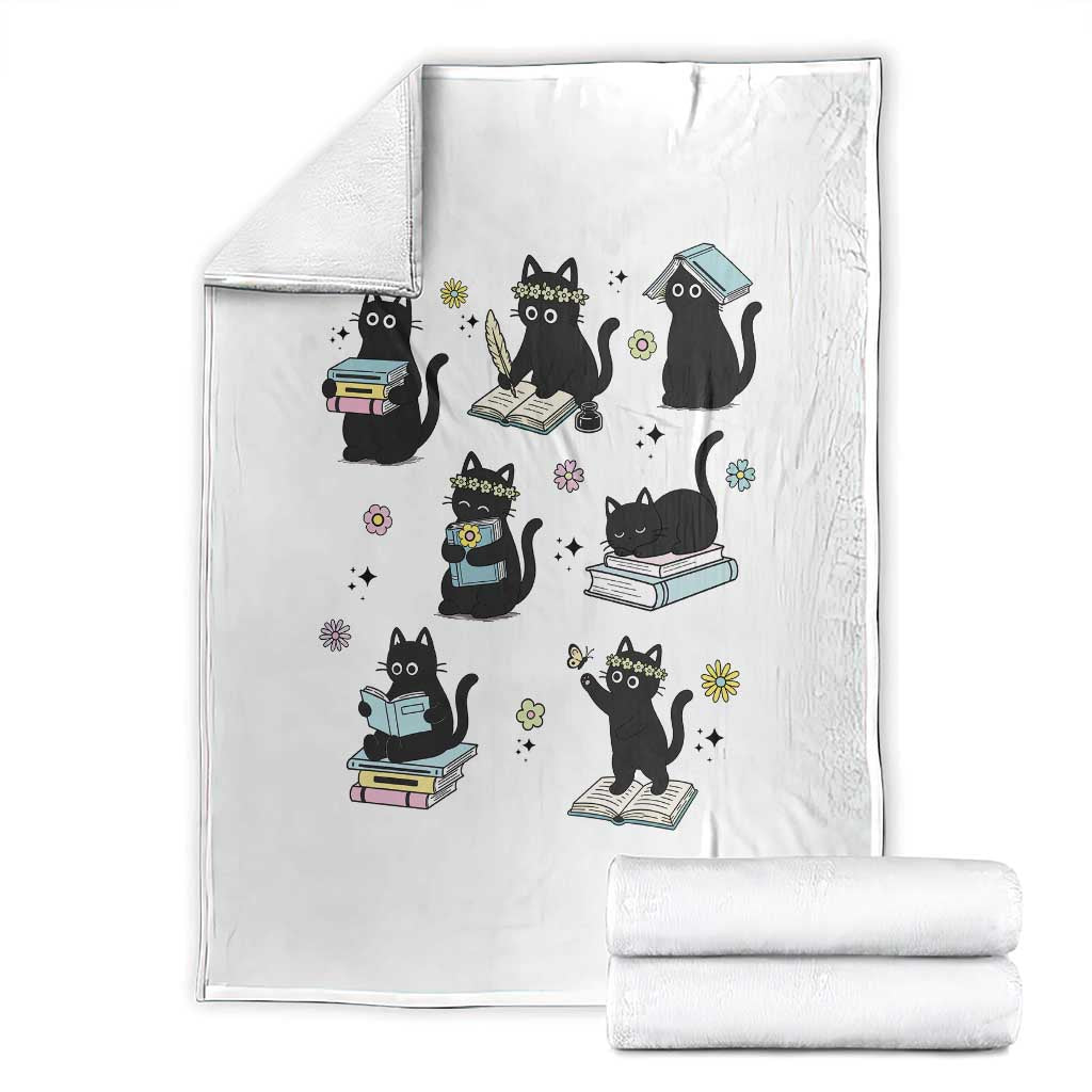 Bookish Black Cat Throw Blanket Funny Librarian Cat Lover Gift TS12 White Print Your Wear