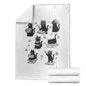 Bookish Black Cat Throw Blanket Funny Librarian Cat Lover Gift TS12 White Print Your Wear