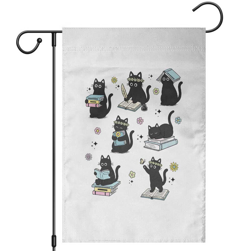 Bookish Black Cat Garden Flag Funny Librarian Cat Lover Gift TS12 White Print Your Wear