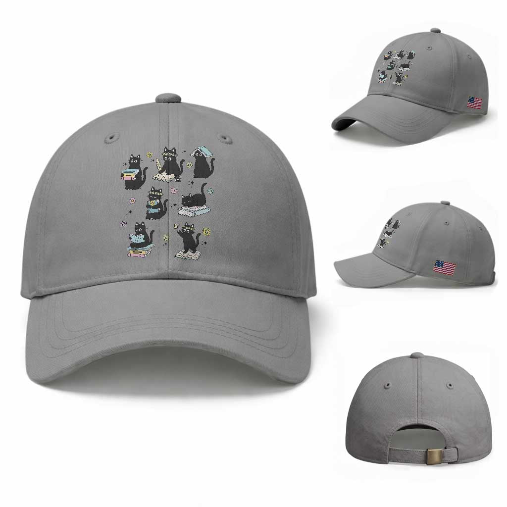 Bookish Black Cat Baseball Cap Funny Librarian Cat Lover Gift TS12 Baseball Cap Universal Fit Sport Gray Print Your Wear