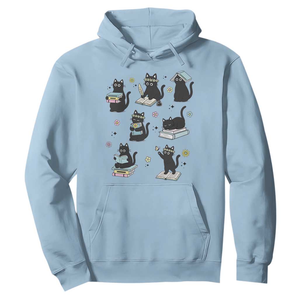 Bookish Black Cat Hoodie Funny Librarian Cat Lover Gift TS12 Light Blue Print Your Wear