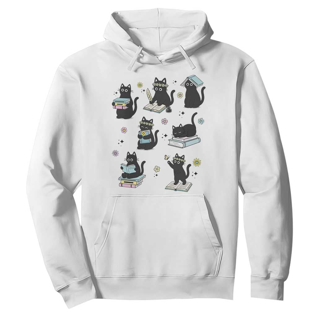Bookish Black Cat Hoodie Funny Librarian Cat Lover Gift TS12 White Print Your Wear