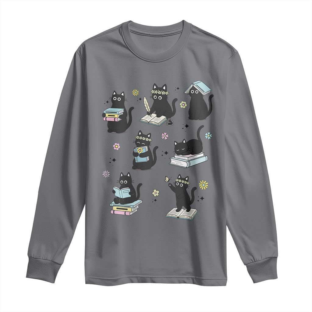 Bookish Black Cat Long Sleeve Shirt Funny Librarian Cat Lover Gift TS12 Charcoal Print Your Wear