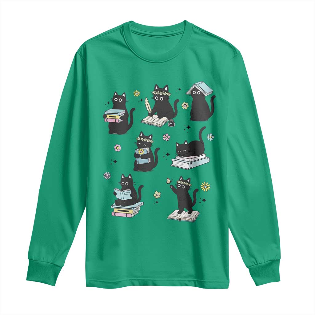 Bookish Black Cat Long Sleeve Shirt Funny Librarian Cat Lover Gift TS12 Irish Green Print Your Wear