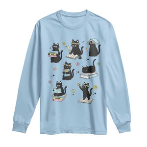 Bookish Black Cat Long Sleeve Shirt Funny Librarian Cat Lover Gift TS12 Light Blue Print Your Wear