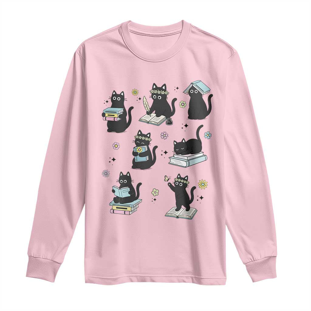 Bookish Black Cat Long Sleeve Shirt Funny Librarian Cat Lover Gift TS12 Light Pink Print Your Wear