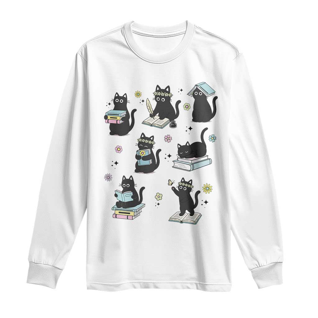 Bookish Black Cat Long Sleeve Shirt Funny Librarian Cat Lover Gift TS12 White Print Your Wear