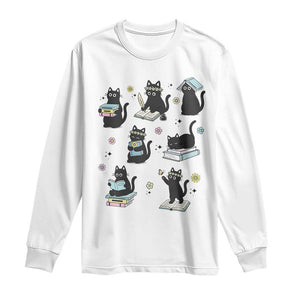 Bookish Black Cat Long Sleeve Shirt Funny Librarian Cat Lover Gift TS12 White Print Your Wear