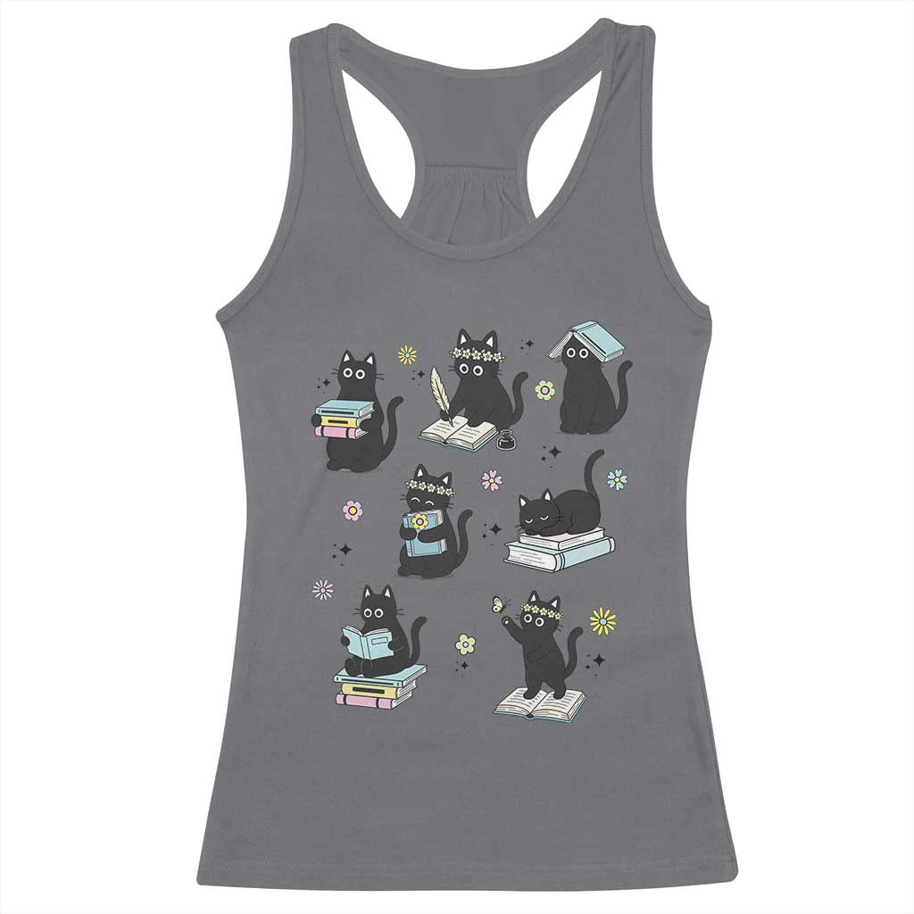 Bookish Black Cat Racerback Tank Top Funny Librarian Cat Lover Gift TS12 Charcoal Print Your Wear