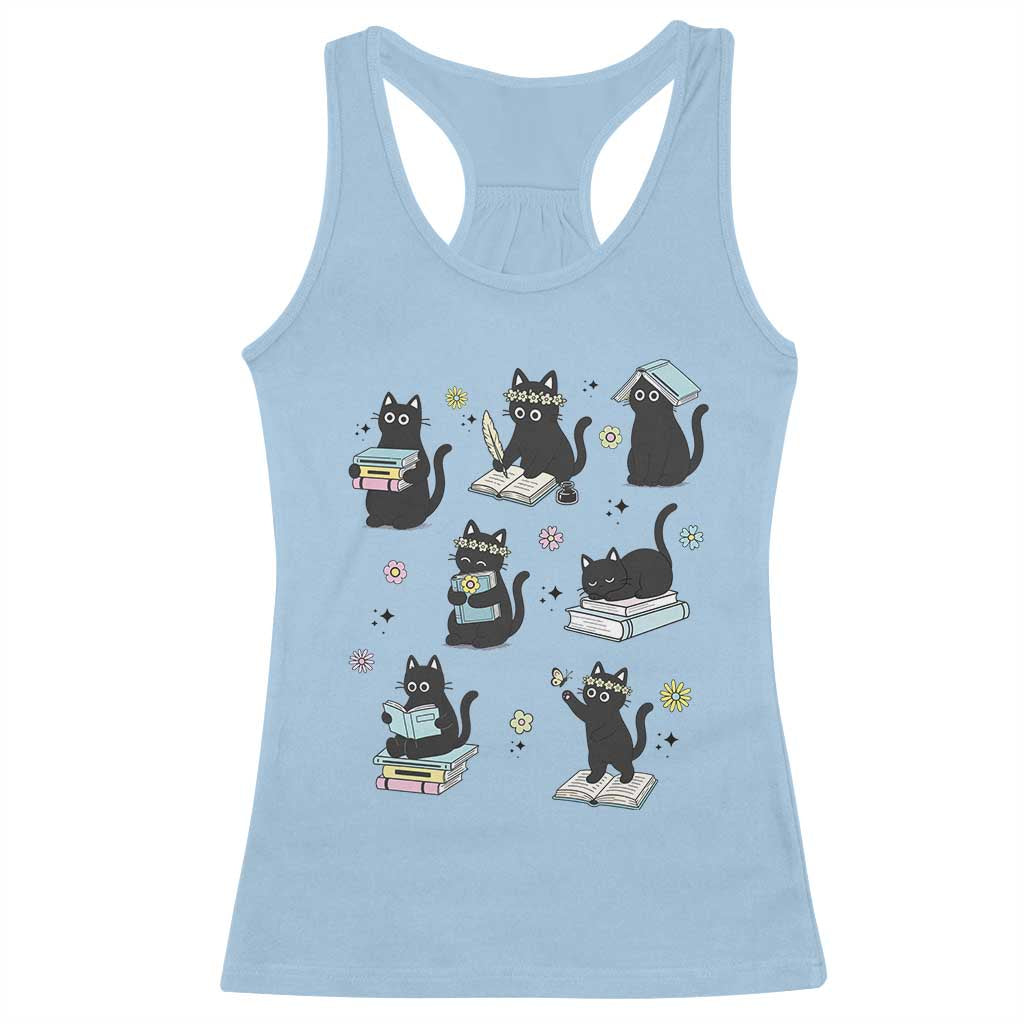 Bookish Black Cat Racerback Tank Top Funny Librarian Cat Lover Gift TS12 Light Blue Print Your Wear