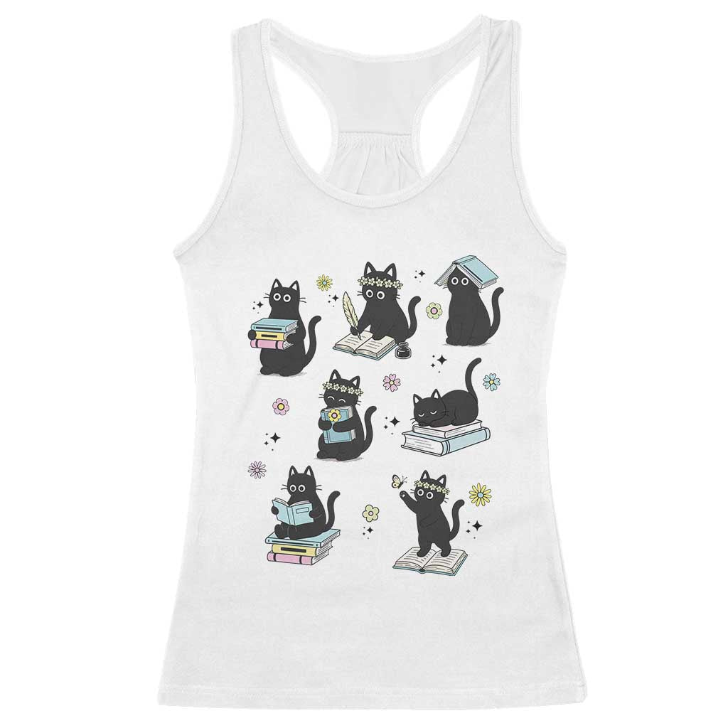Bookish Black Cat Racerback Tank Top Funny Librarian Cat Lover Gift TS12 White Print Your Wear