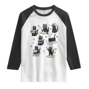 Bookish Black Cat Raglan Shirt Funny Librarian Cat Lover Gift TS12 White Black Print Your Wear