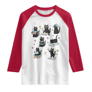 Bookish Black Cat Raglan Shirt Funny Librarian Cat Lover Gift TS12 White Red Print Your Wear