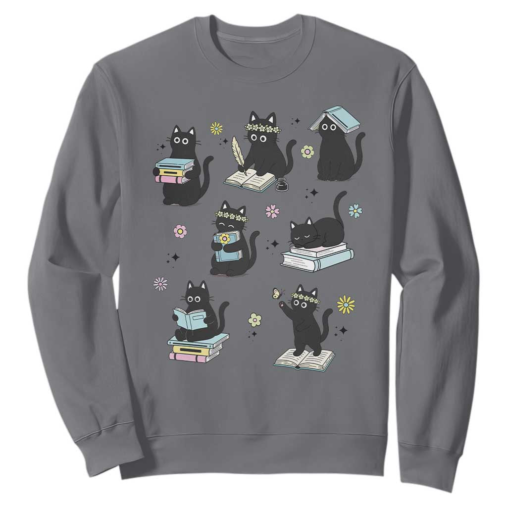 Bookish Black Cat Sweatshirt Funny Librarian Cat Lover Gift TS12 Charcoal Print Your Wear