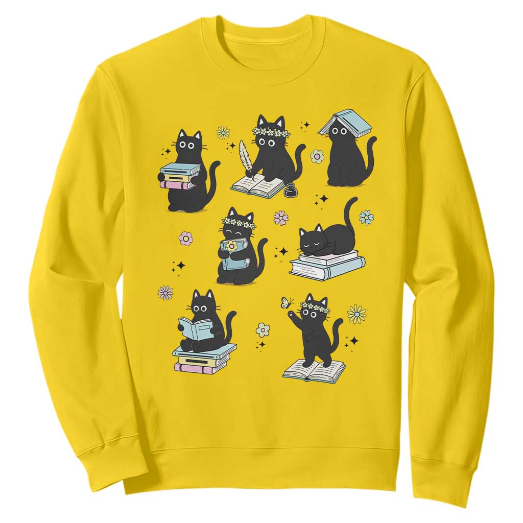 Bookish Black Cat Sweatshirt Funny Librarian Cat Lover Gift TS12 Daisy Print Your Wear