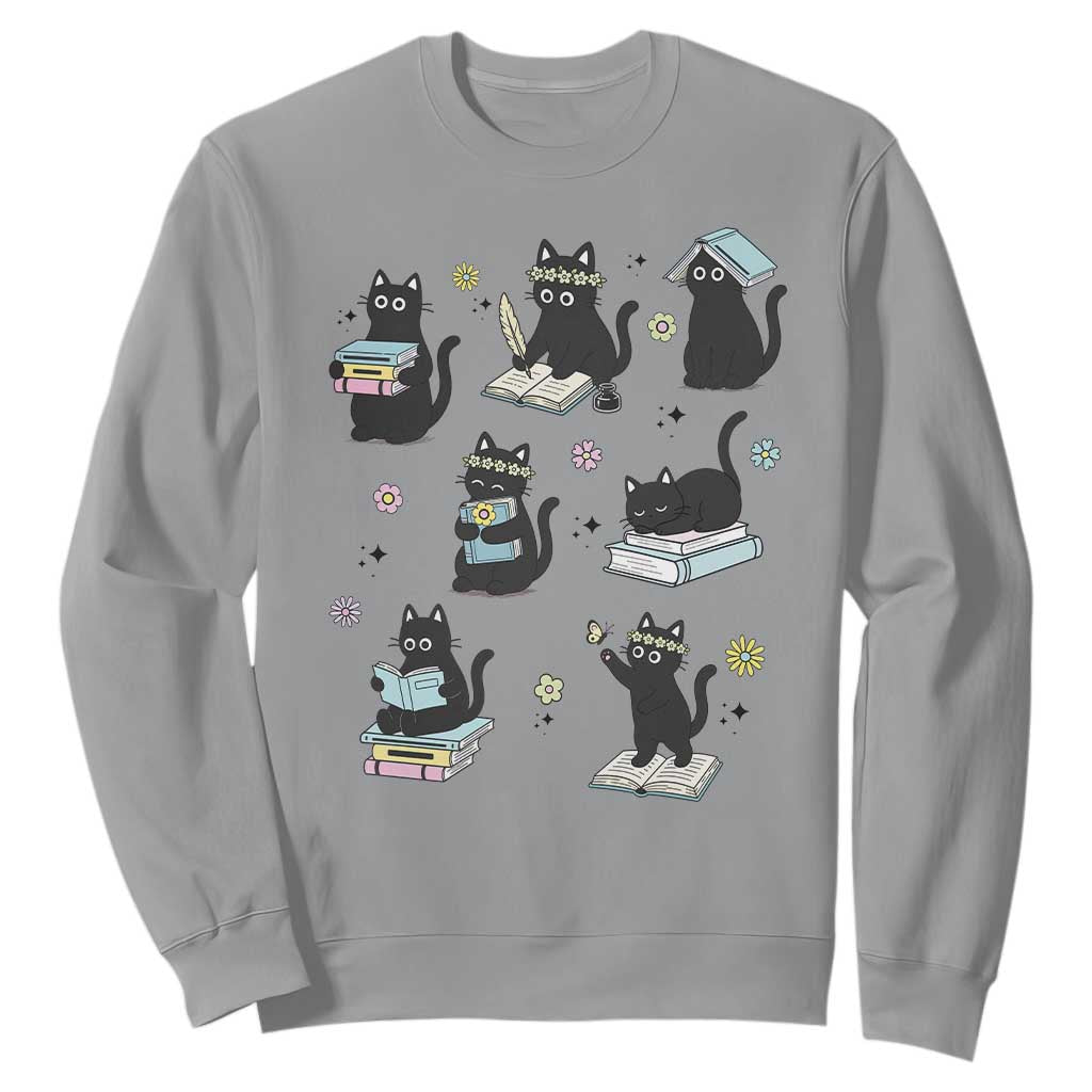 Bookish Black Cat Sweatshirt Funny Librarian Cat Lover Gift TS12 Sport Gray Print Your Wear