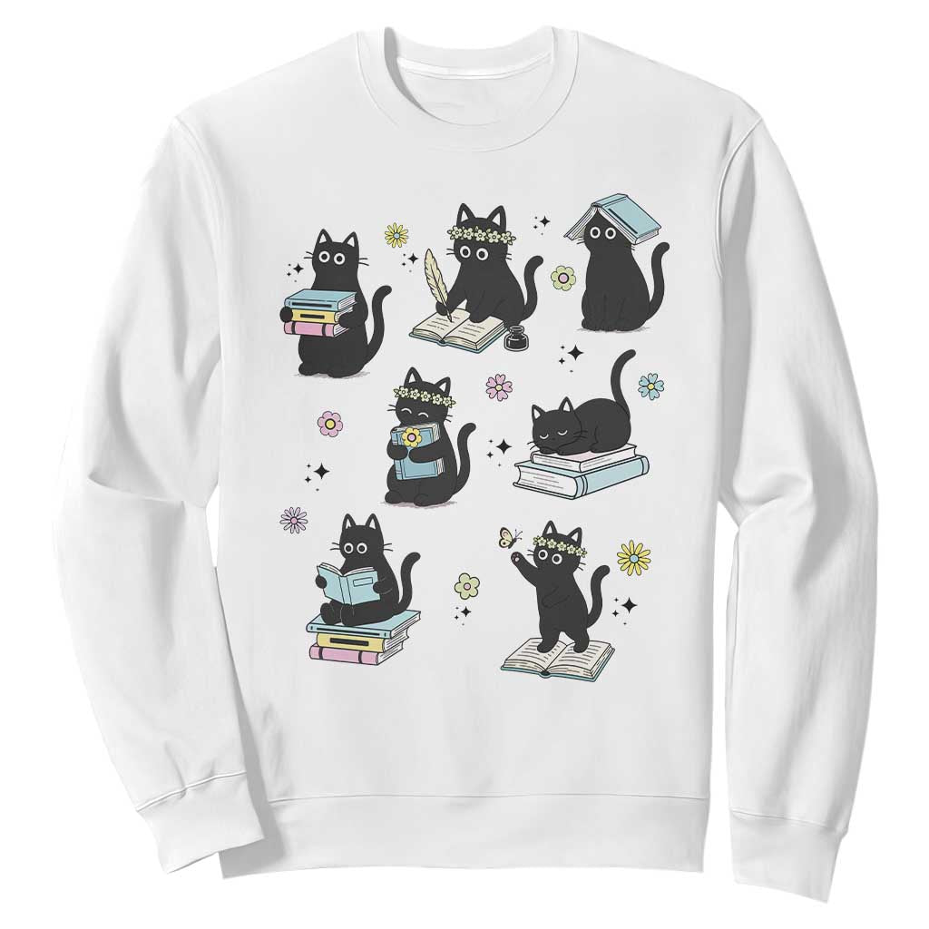 Bookish Black Cat Sweatshirt Funny Librarian Cat Lover Gift TS12 White Print Your Wear