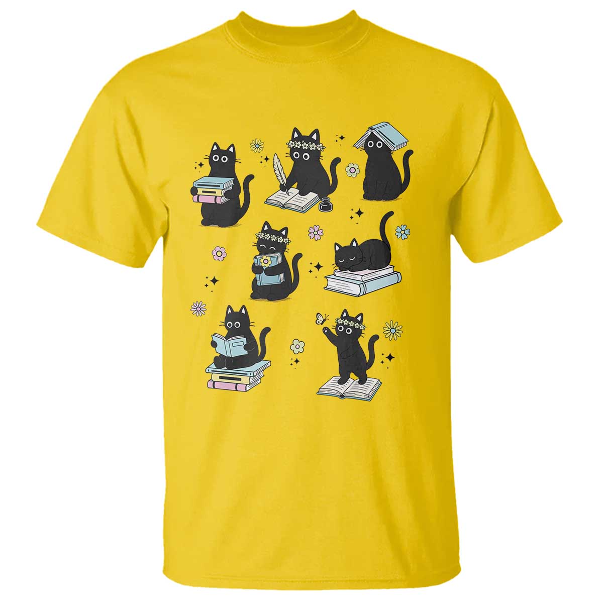 Bookish Black Cat T Shirt Funny Librarian Cat Lover Gift TS12 Daisy Print Your Wear