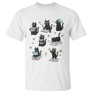 Bookish Black Cat T Shirt Funny Librarian Cat Lover Gift TS12 White Print Your Wear