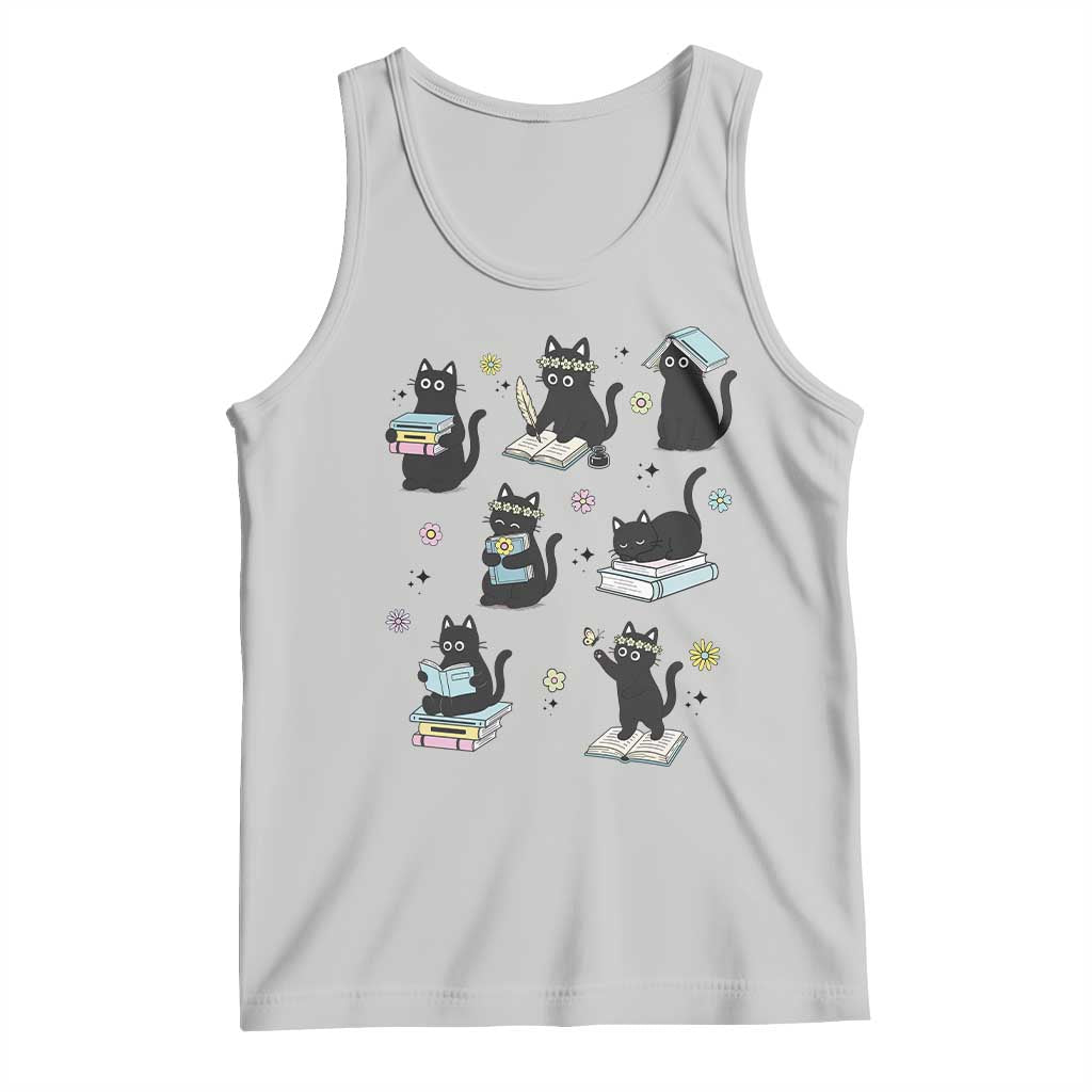 Bookish Black Cat Tank Top Funny Librarian Cat Lover Gift TS12 Ash Print Your Wear