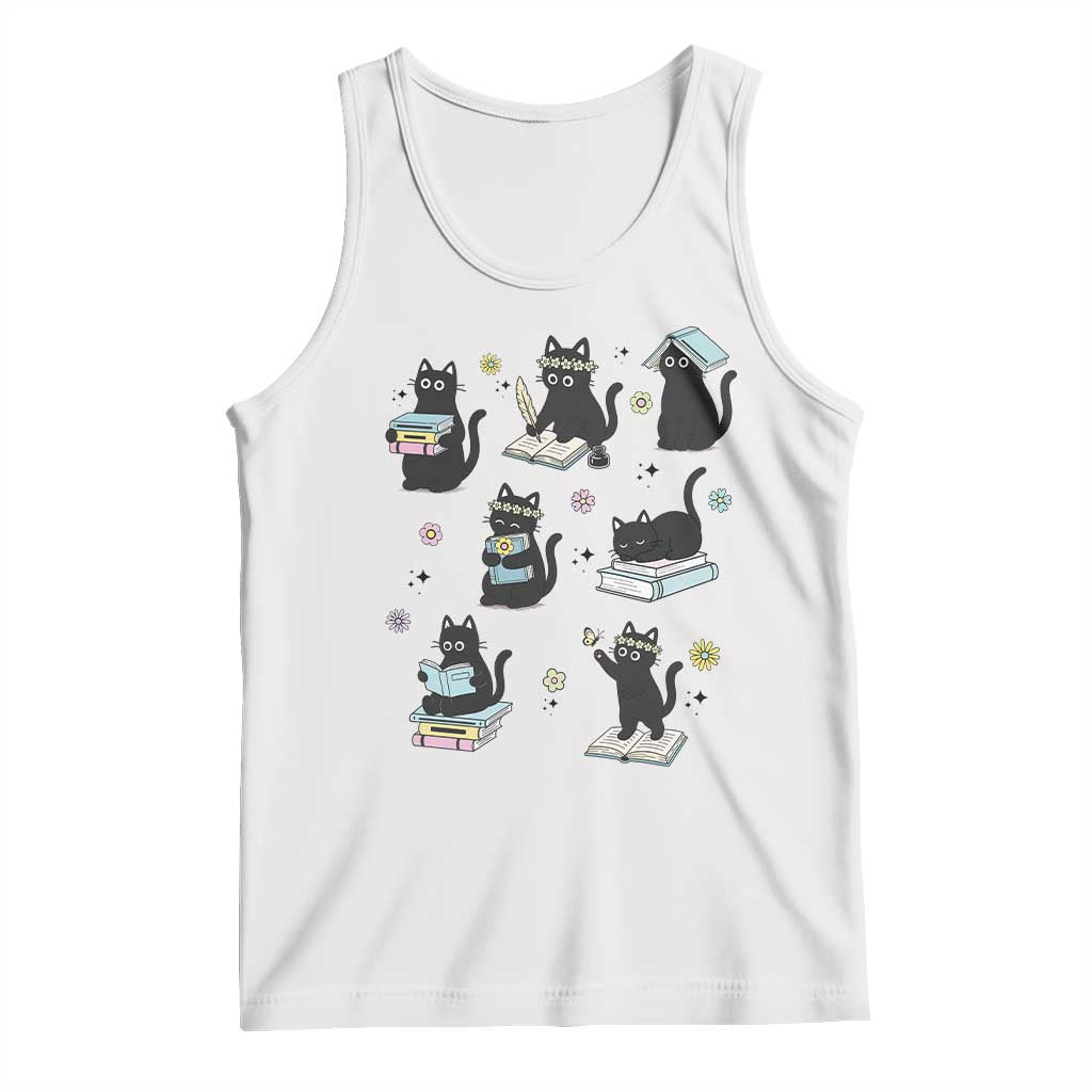 Bookish Black Cat Tank Top Funny Librarian Cat Lover Gift TS12 White Print Your Wear