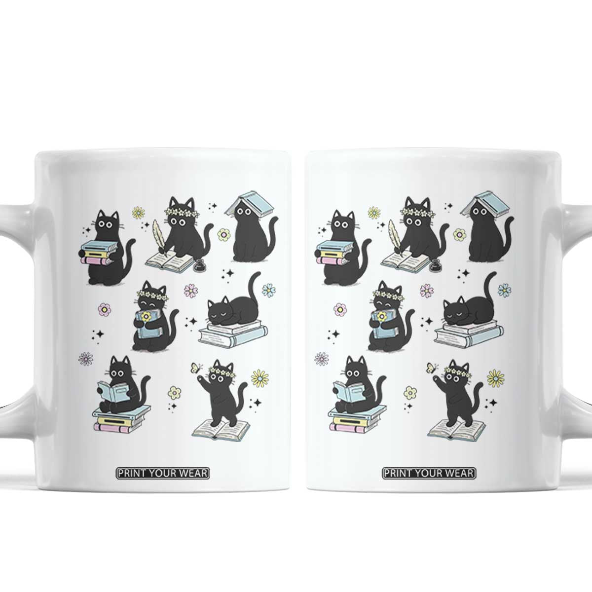Bookish Black Cat Coffee Mug Funny Librarian Cat Lover Gift TS12 White Print Your Wear