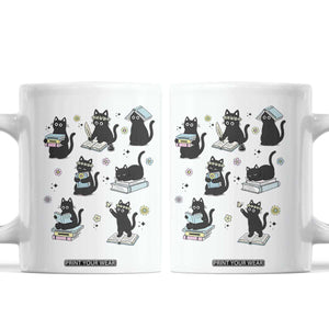 Bookish Black Cat Coffee Mug Funny Librarian Cat Lover Gift TS12 White Print Your Wear