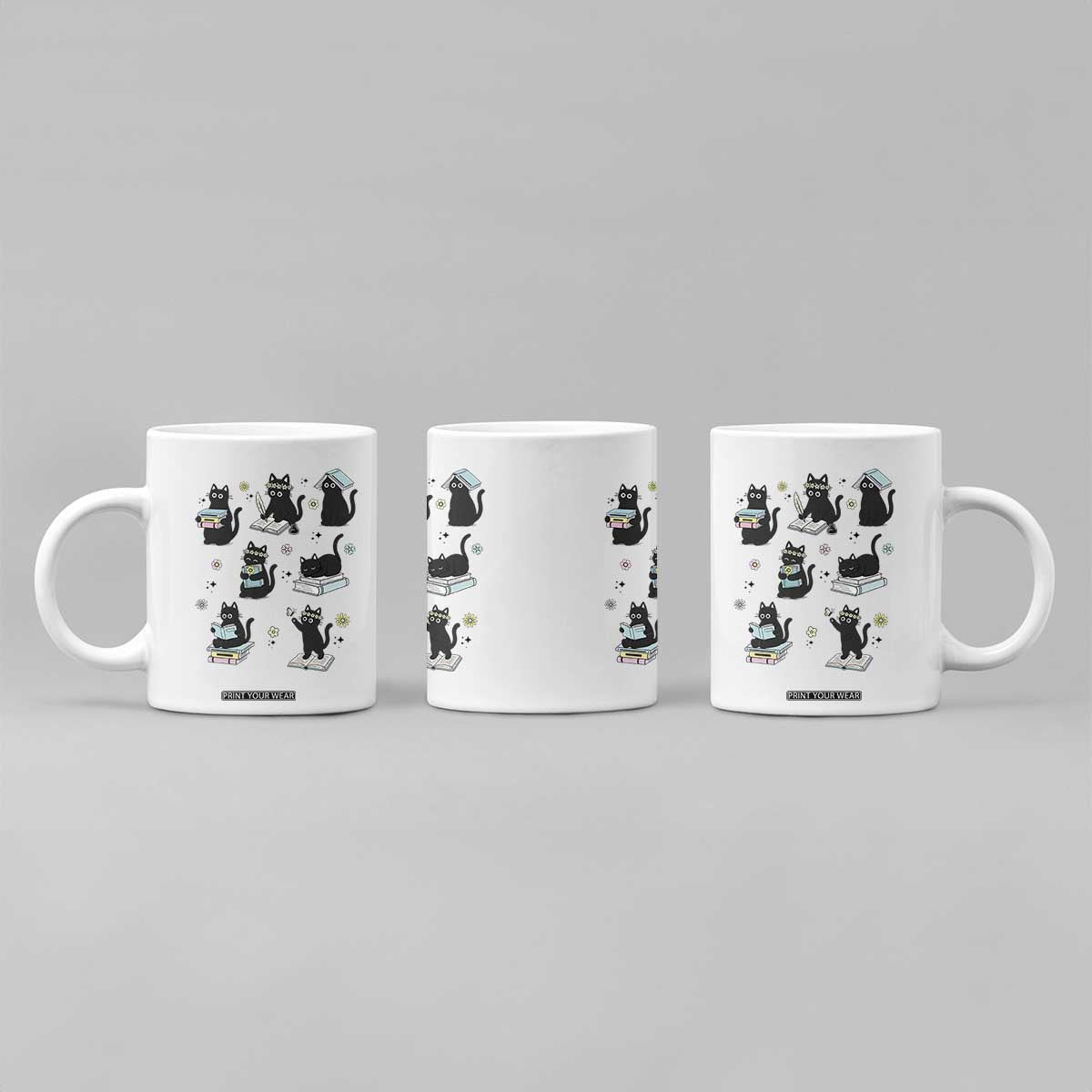 Bookish Black Cat Coffee Mug Funny Librarian Cat Lover Gift TS12 Print Your Wear