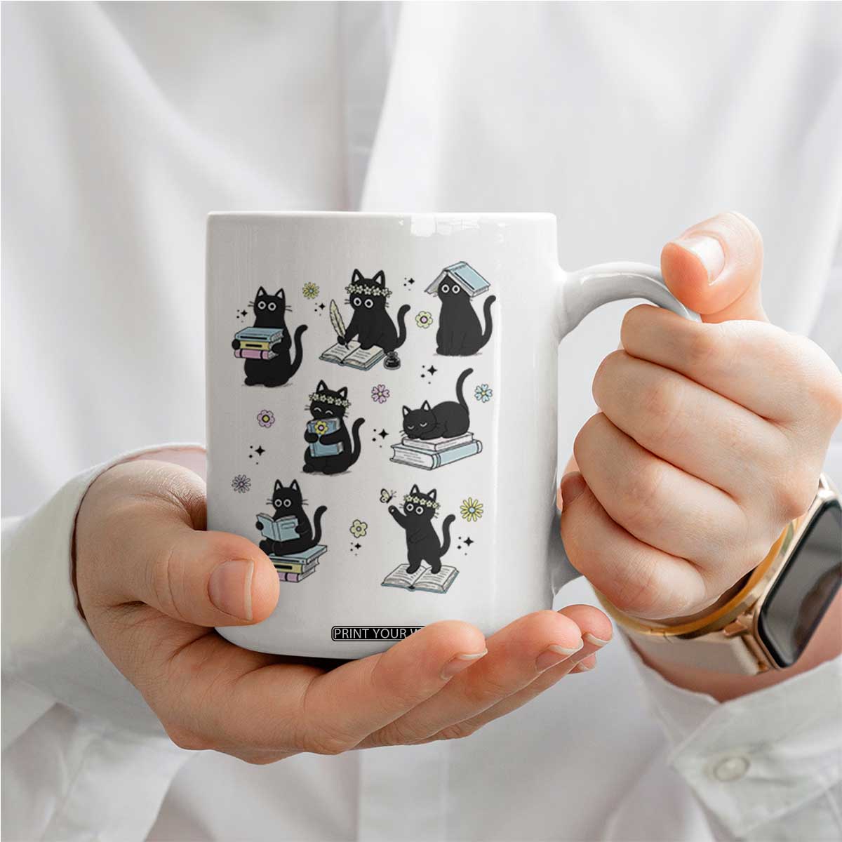Bookish Black Cat Coffee Mug Funny Librarian Cat Lover Gift TS12 Print Your Wear