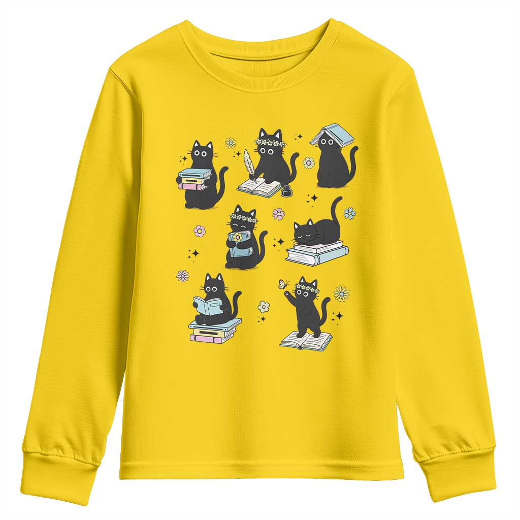 Bookish Black Cat Youth Sweatshirt Funny Librarian Cat Lover Gift TS12 Daisy Print Your Wear