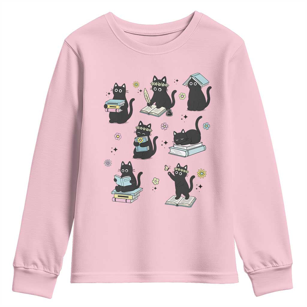 Bookish Black Cat Youth Sweatshirt Funny Librarian Cat Lover Gift TS12 Light Pink Print Your Wear