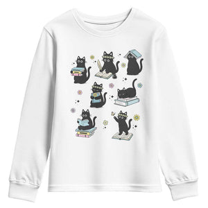 Bookish Black Cat Youth Sweatshirt Funny Librarian Cat Lover Gift TS12 White Print Your Wear