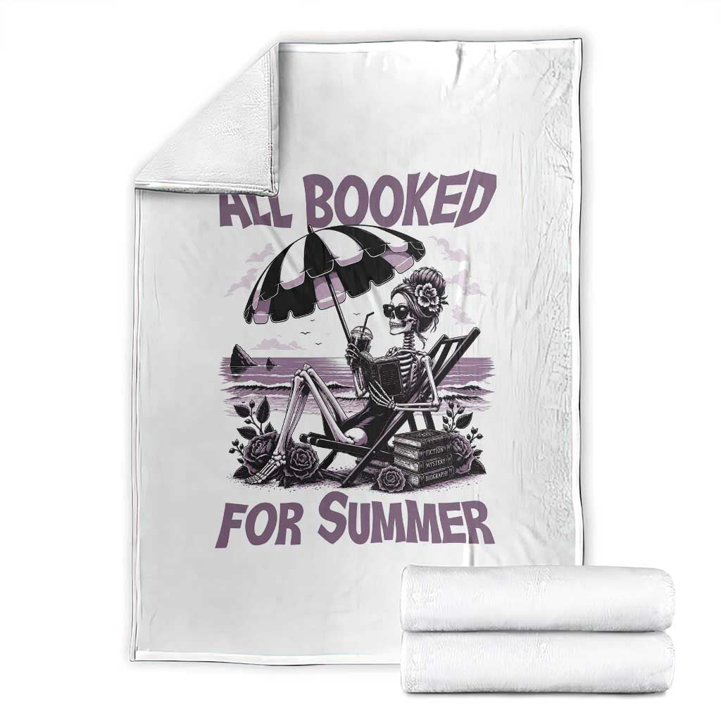 Funny Skeleton Reading At The Beach Throw Blanket All Booked For Summer TS12 White Print Your Wear