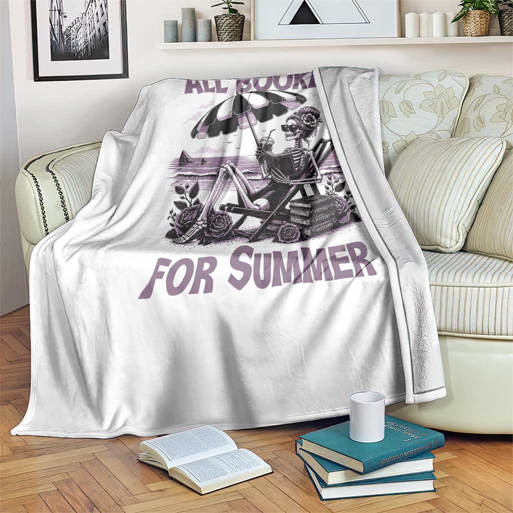 Funny Skeleton Reading At The Beach Throw Blanket All Booked For Summer TS12 Print Your Wear