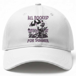 Funny Skeleton Reading At The Beach Baseball Cap All Booked For Summer TS12 Print Your Wear