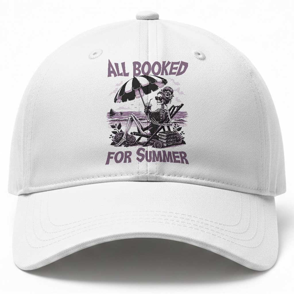 Funny Skeleton Reading At The Beach Baseball Cap All Booked For Summer TS12 Print Your Wear
