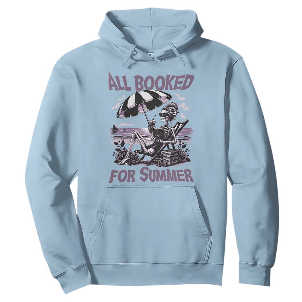 Funny Skeleton Reading At The Beach Hoodie All Booked For Summer TS12 Light Blue Print Your Wear