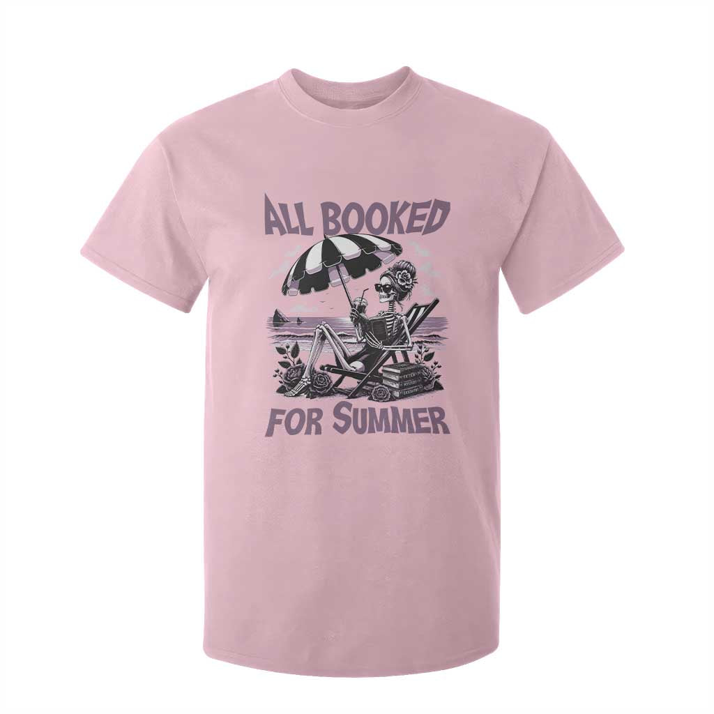 Funny Skeleton Reading At The Beach T Shirt For Kid All Booked For Summer TS12 Light Pink Print Your Wear