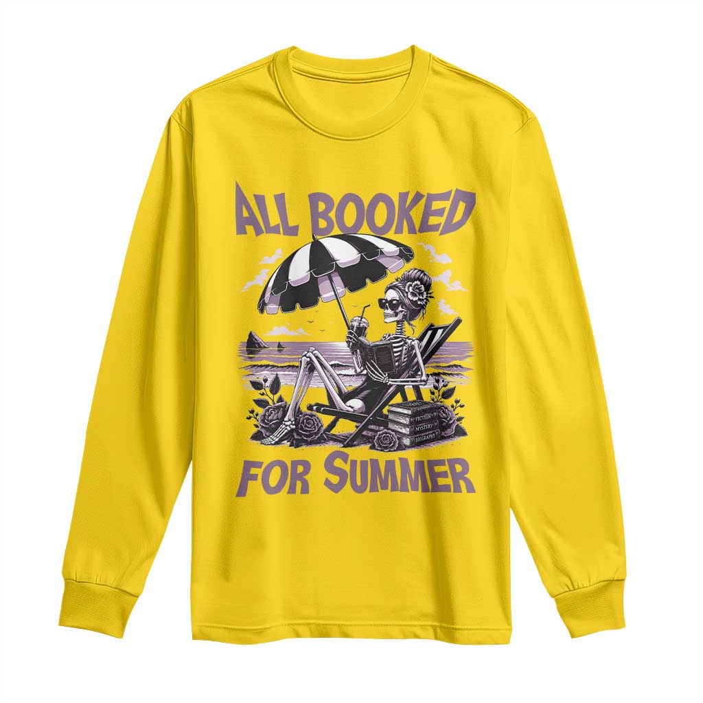 Funny Skeleton Reading At The Beach Long Sleeve Shirt All Booked For Summer TS12 Daisy Print Your Wear