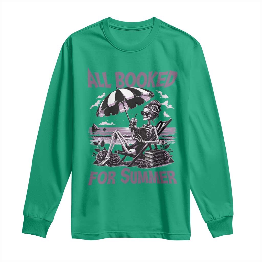 Funny Skeleton Reading At The Beach Long Sleeve Shirt All Booked For Summer TS12 Irish Green Print Your Wear