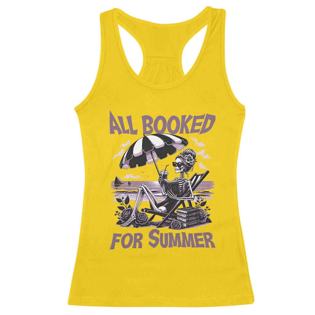 Funny Skeleton Reading At The Beach Racerback Tank Top All Booked For Summer TS12 Daisy Print Your Wear