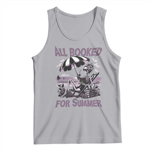 Funny Skeleton Reading At The Beach Tank Top All Booked For Summer TS12 Athletic Heather Print Your Wear