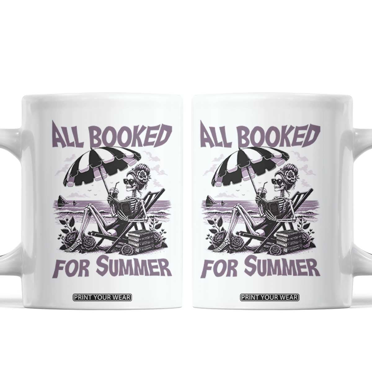 Funny Skeleton Reading At The Beach Coffee Mug All Booked For Summer TS12 White Print Your Wear