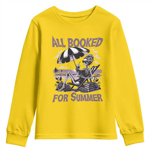Funny Skeleton Reading At The Beach Youth Sweatshirt All Booked For Summer TS12 Daisy Print Your Wear
