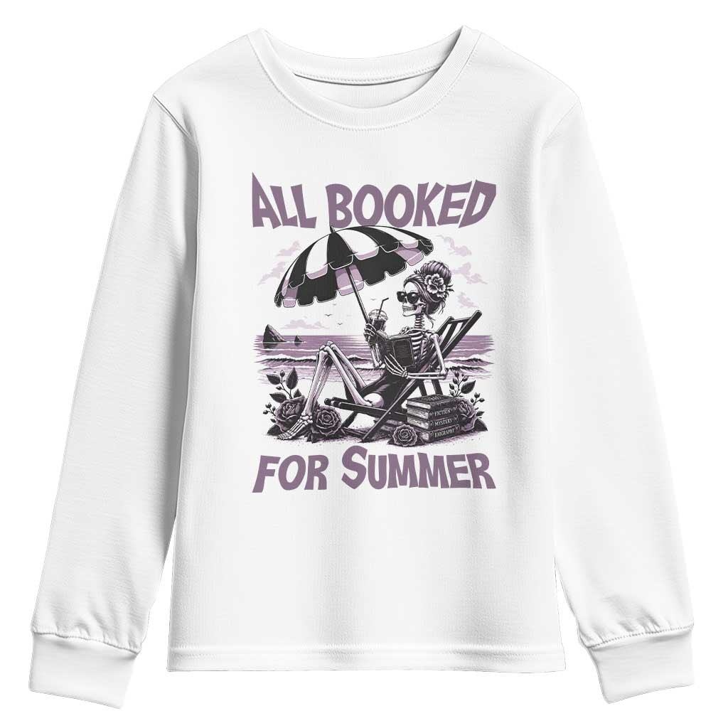 Funny Skeleton Reading At The Beach Youth Sweatshirt All Booked For Summer TS12 White Print Your Wear
