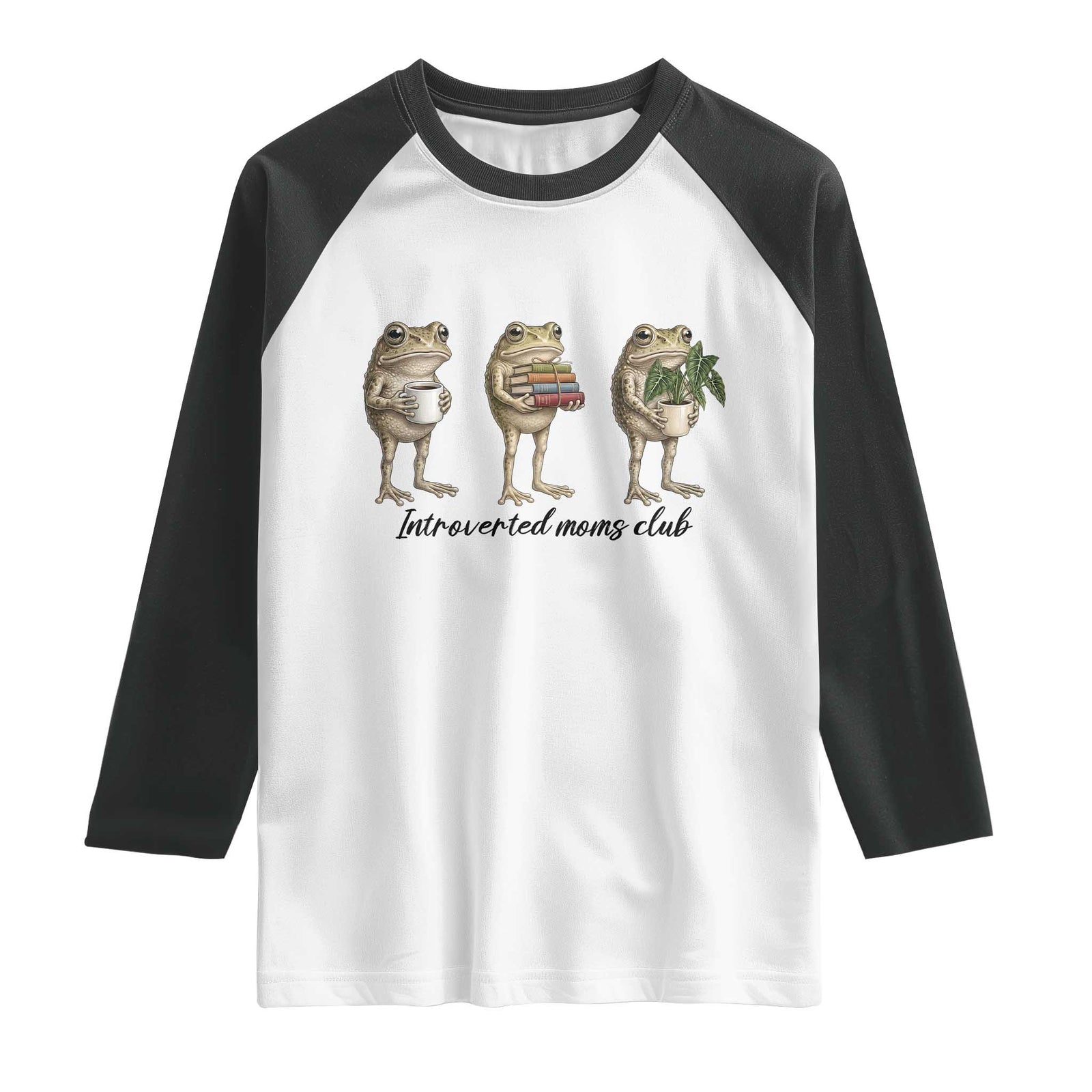 Introverted Moms Club Frog Graphic Raglan Shirt Funny Mothers Day Gift TS12 White Black Print Your Wear