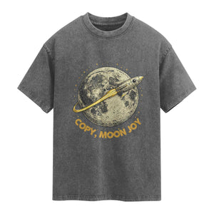 Copy Moon Joy Space Lover Lunar Mission Washed Cotton T-Shirt Astronaut Sci Fi Graphic