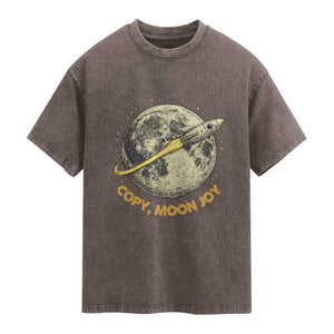 Copy Moon Joy Space Lover Lunar Mission Washed Cotton T-Shirt Astronaut Sci Fi Graphic