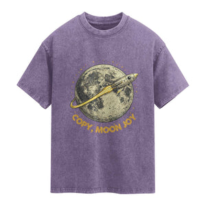 Copy Moon Joy Space Lover Lunar Mission Washed Cotton T-Shirt Astronaut Sci Fi Graphic