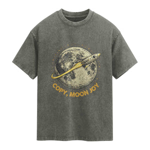 Copy Moon Joy Space Lover Lunar Mission Washed Cotton T-Shirt Astronaut Sci Fi Graphic